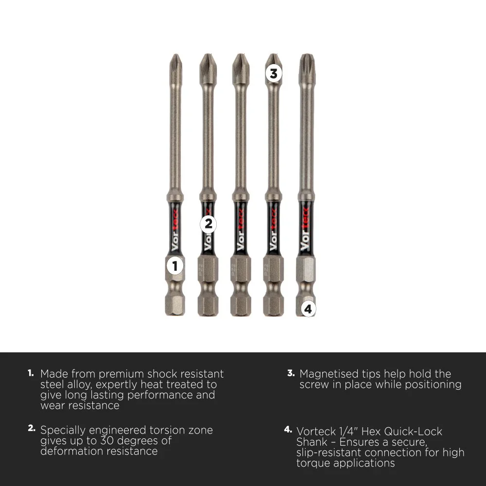 CK Tools T4470 Vorteck Impact Screwdriver Bits PZ2 - 50mm, 90mm & 150mm - Image 4