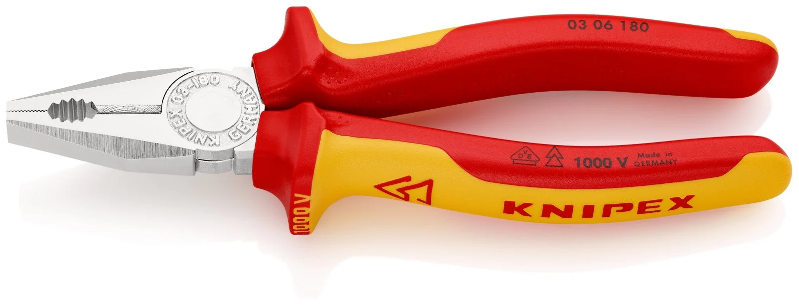 KNIPEX VDE Combination Pliers with Cutting Edges 180mm - 03 06 180