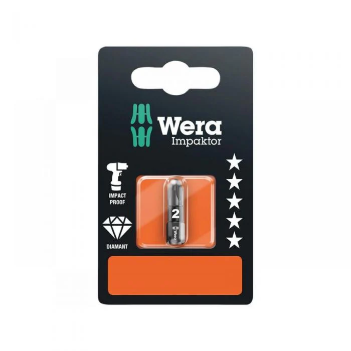 Wera Tools 05073921001 Premium Plus Impaktor Diamond Bit for Pozidriv Screws PZ2 - Image 2