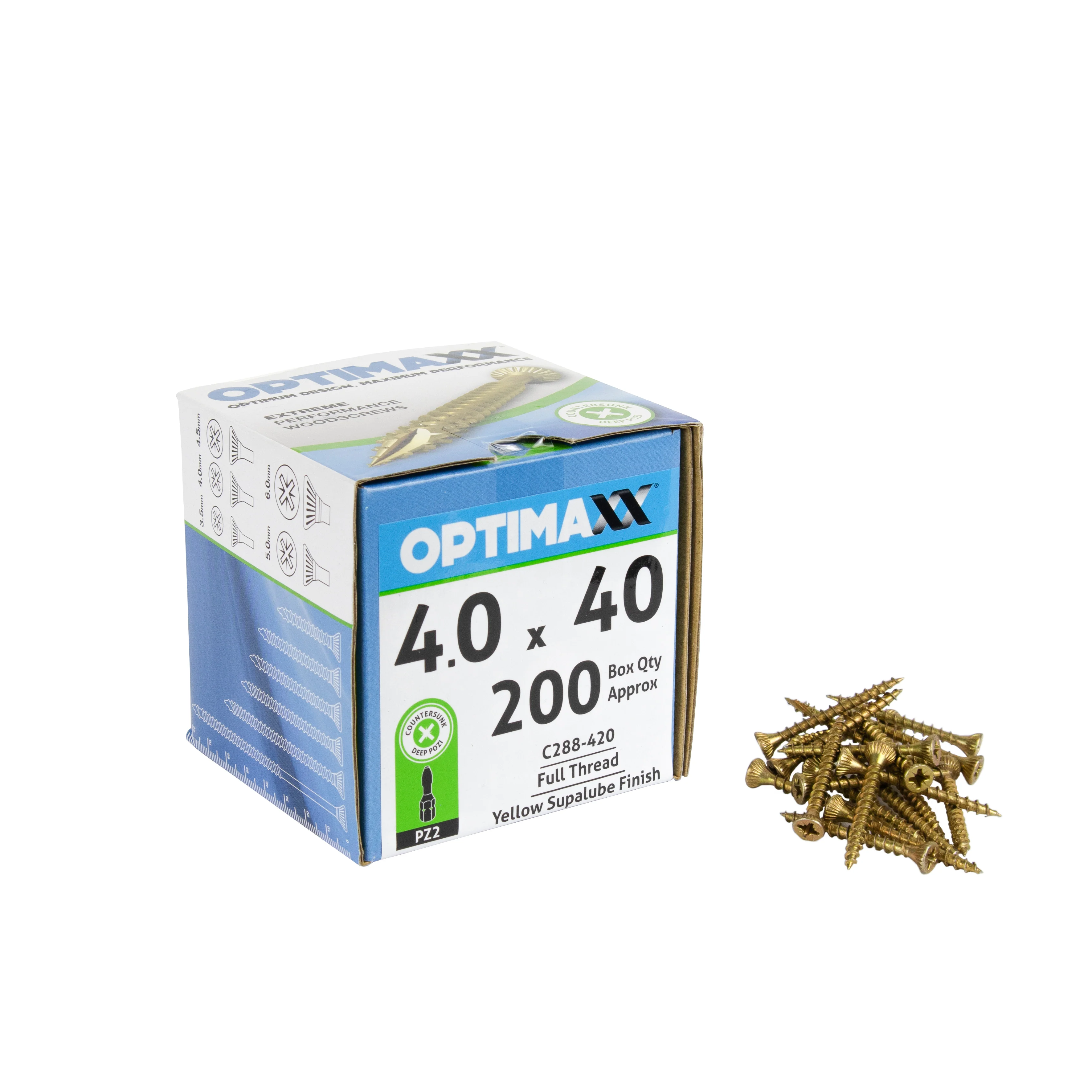 Optimaxx Box of 200 4.0 x 40 mm Full Thread Woodscrews