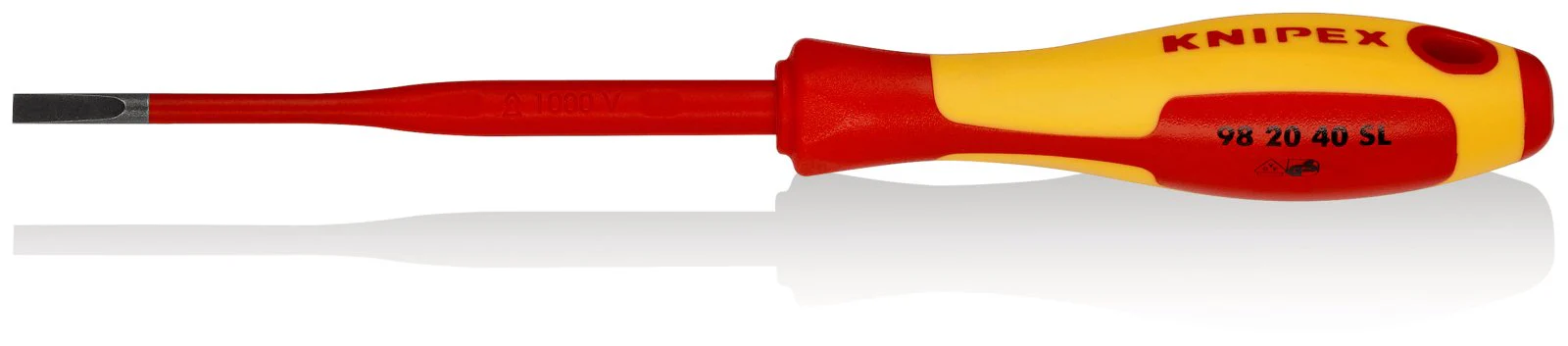 KNIPEX Insulated Slotted Screwdriver, Slim 202mm - 98 20 40 SL