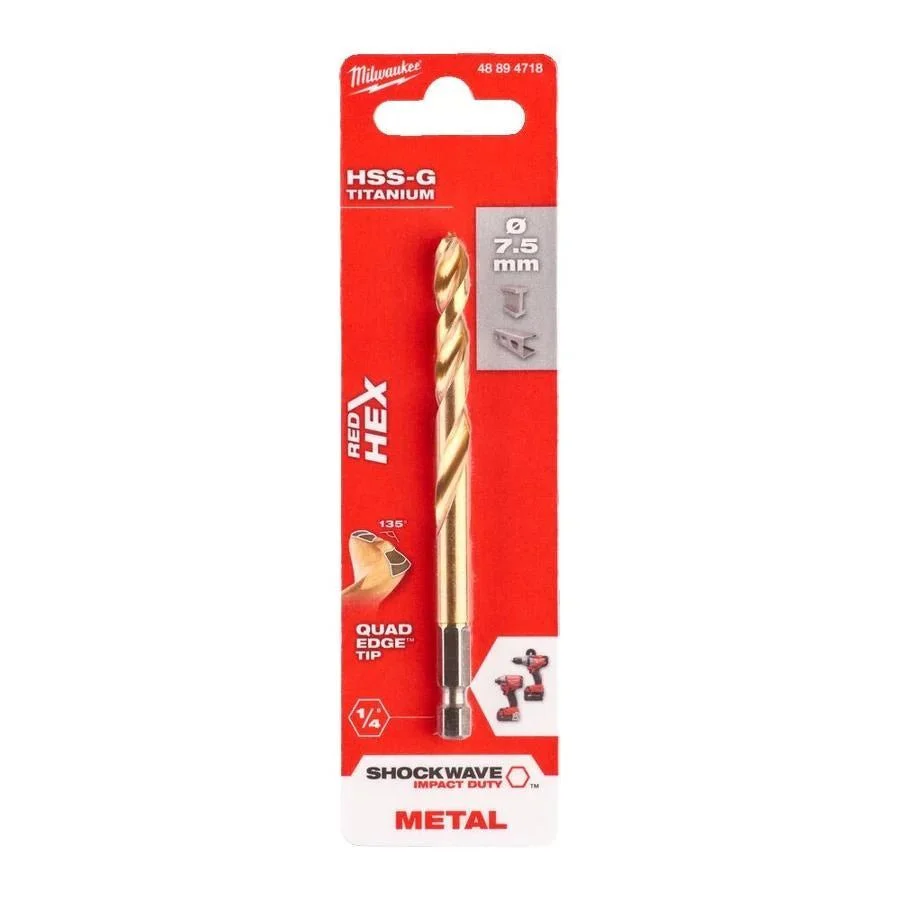 Milwaukee Metal Drill Bit Red Hex Shockwave HSS - Ground Titanium - Image 22