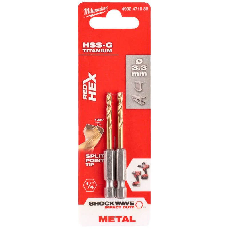 Milwaukee Metal Drill Bit Red Hex Shockwave HSS - Ground Titanium - Image 28