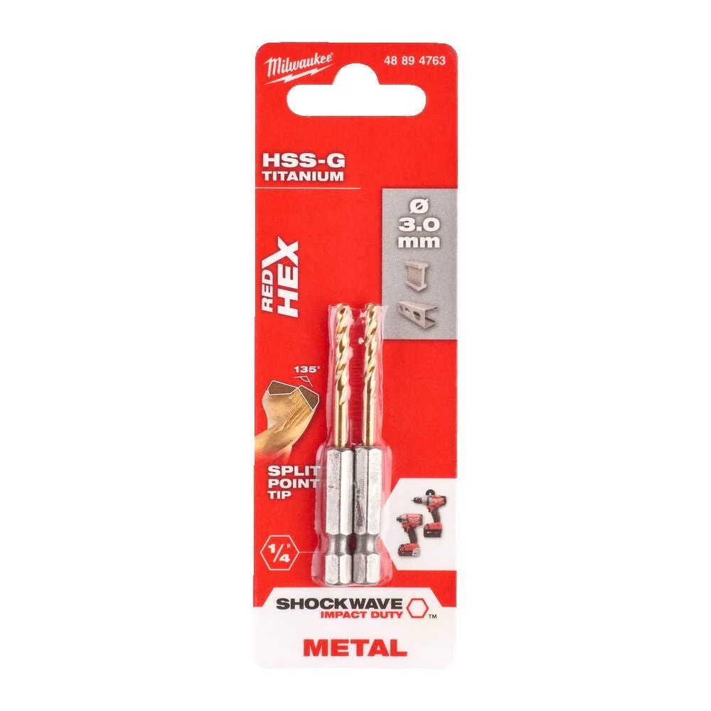 Milwaukee Metal Drill Bit Red Hex Shockwave HSS - Ground Titanium - Image 4