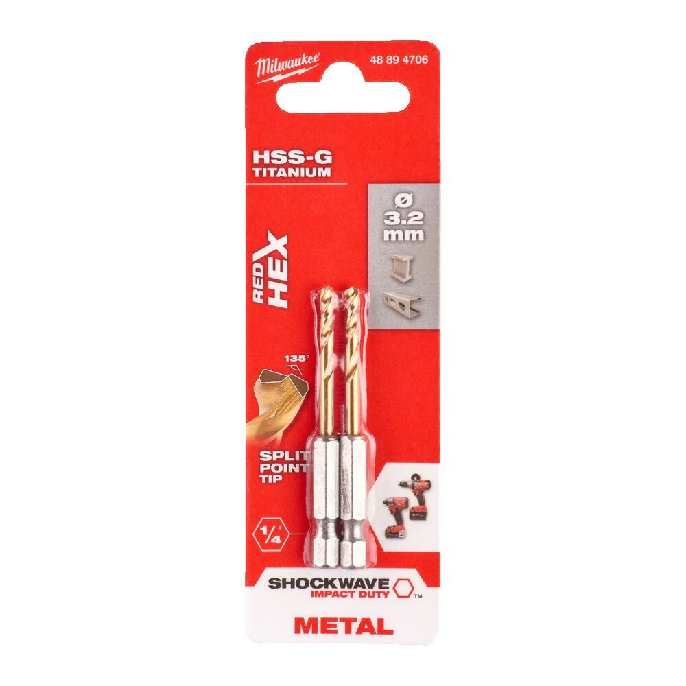 Milwaukee Metal Drill Bit Red Hex Shockwave HSS - Ground Titanium - Image 5