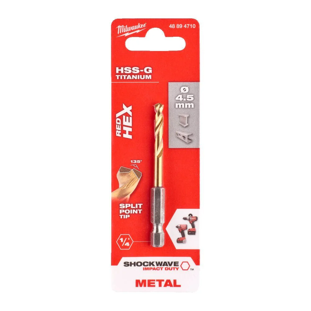 Milwaukee Metal Drill Bit Red Hex Shockwave HSS - Ground Titanium - Image 9