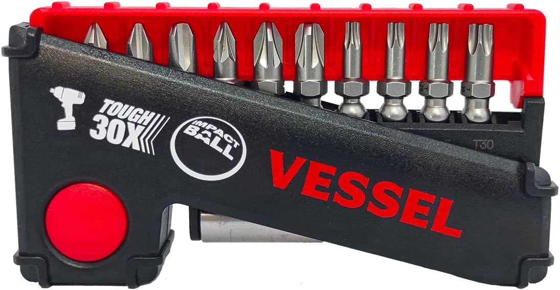 Vessel Set of 10 Torsion Impact Ball Bits + Bit Holder with Philips, Pozidrive & Torx bits - Image 4