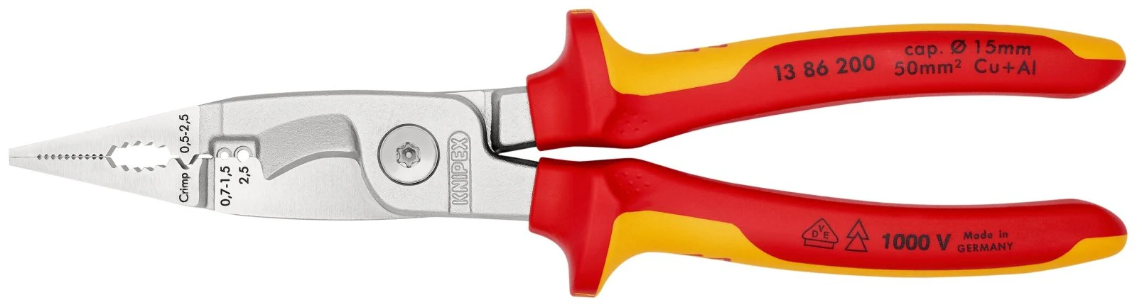 KNIPEX Pliers for Electrical Installation 1000V-insulated 200mm - 13 86 200